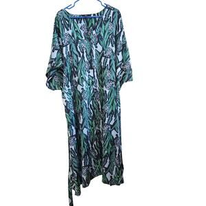 Ellos V-Neck Half Sleeve Floral Boho Maxi Dress Relaxed Fit Green Size 2X